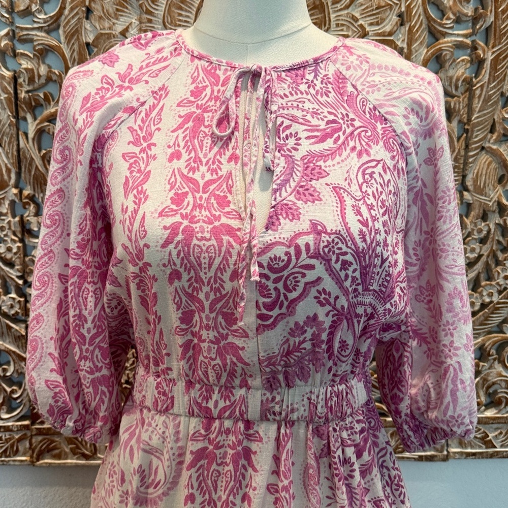Zara Romantic Flirty Pink & White Paisley Layered Linen Mini Dress- size XS - Picture 11 of 16